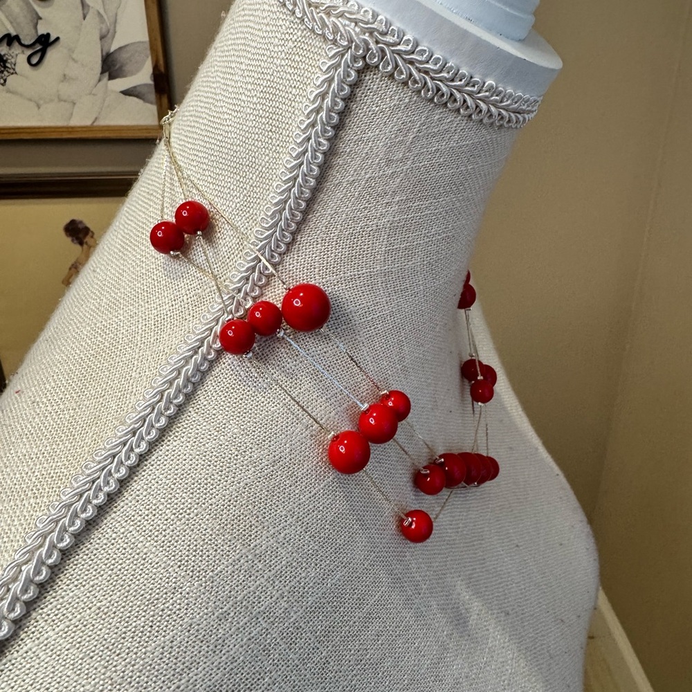 5 for $30 Silver and Red Beaded Multi-strand Necklace - Picture 4 of 5